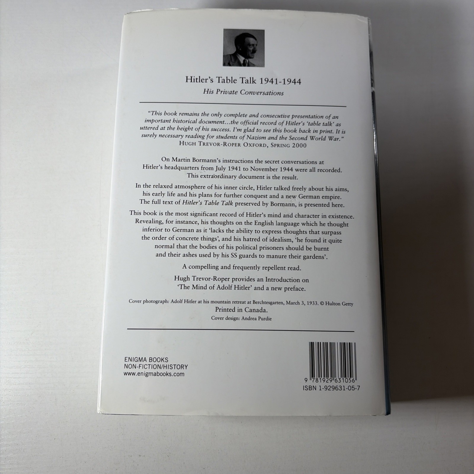 Hitler’s Table Talk 1941-1944 His Private Conversations by Adolf Hitler 2000 HC