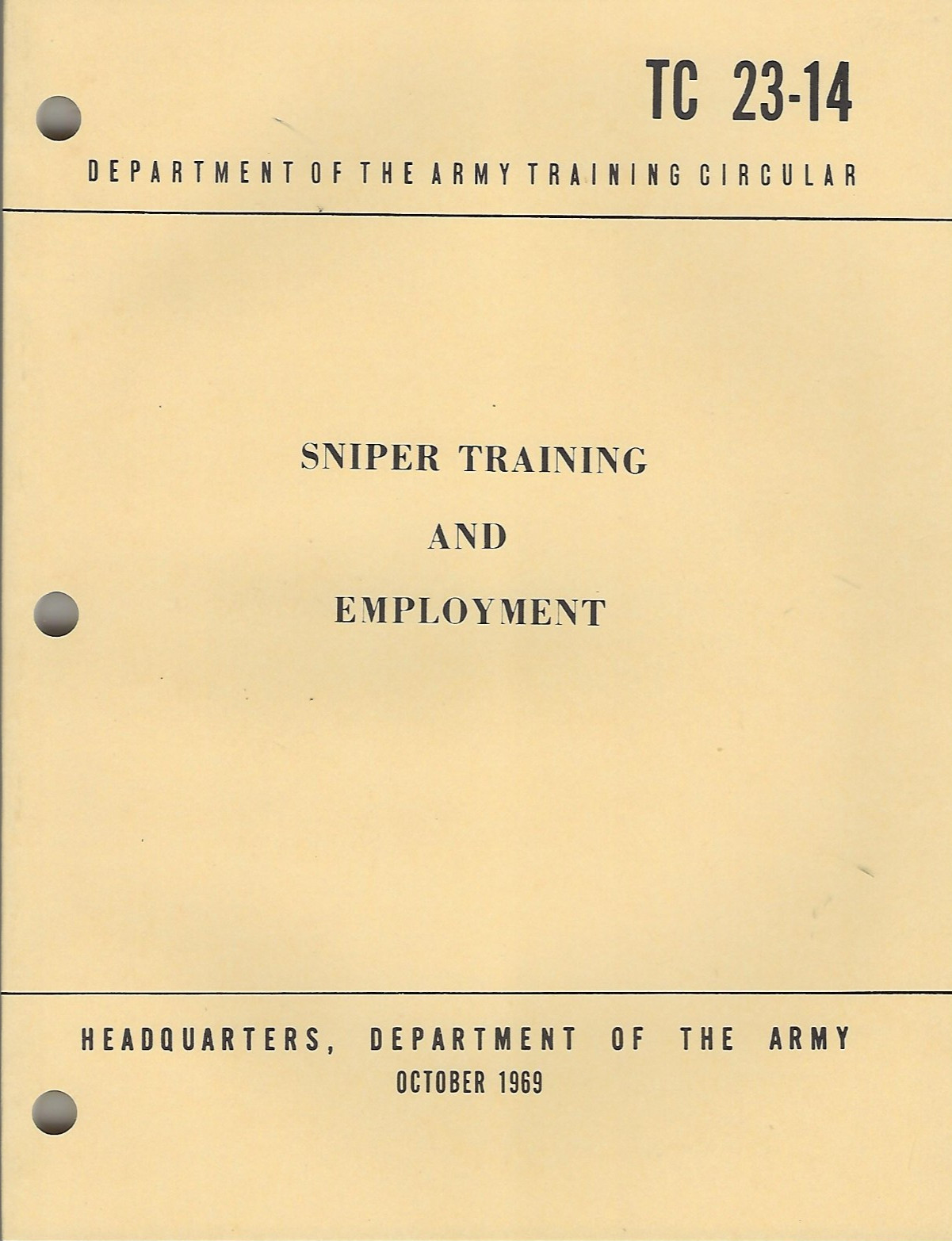 Historical book Sniper Training and Employment