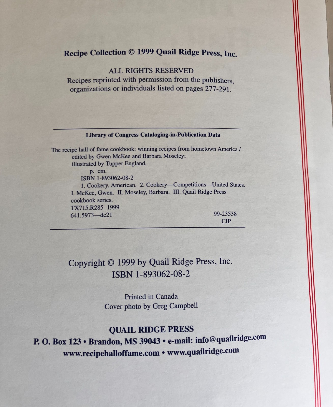 Lot of 3 Recipe Hall of Fame Cookbooks Quail Ridge Press Paperback Books Lot