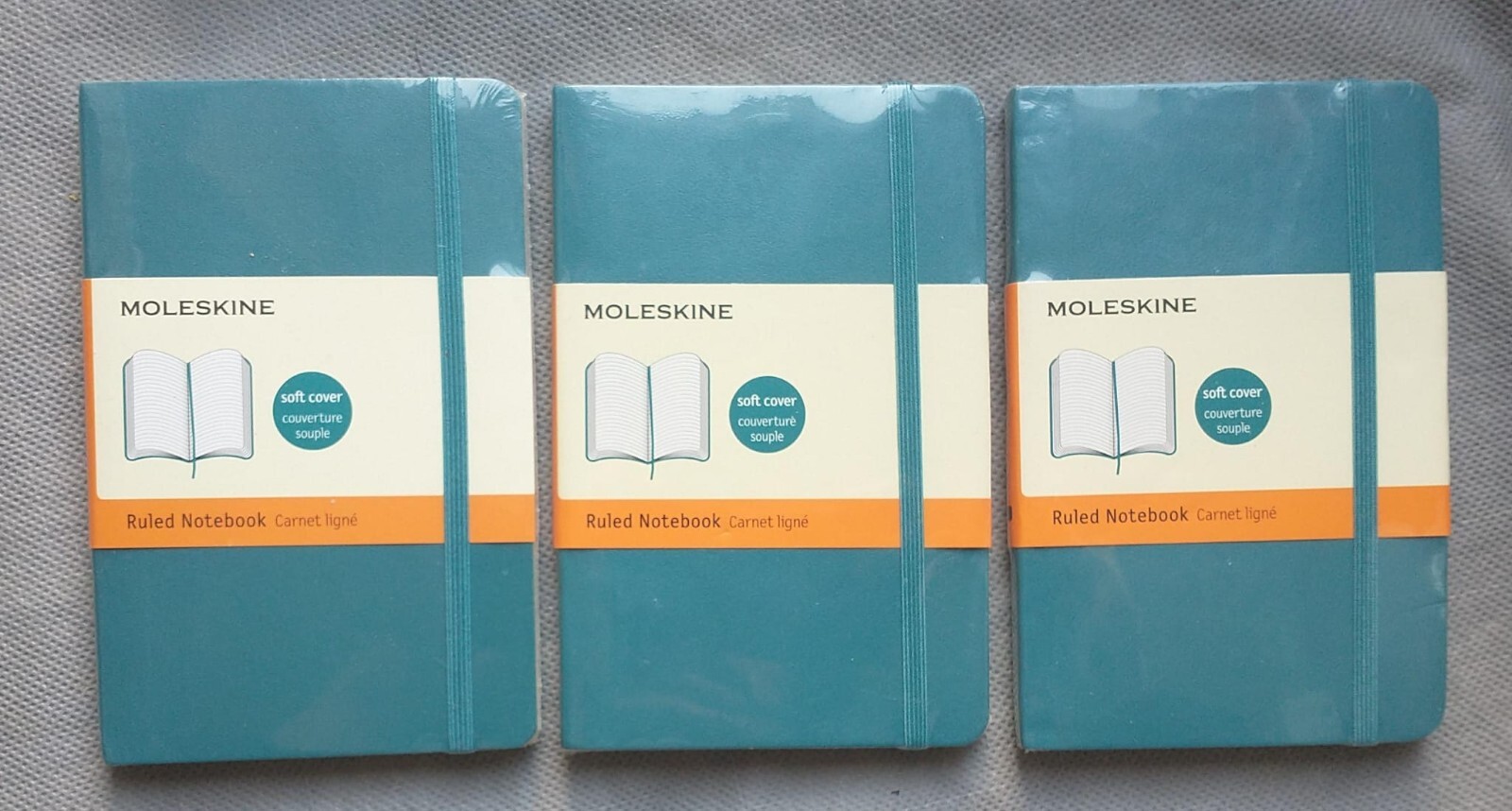 3 Moleskine NOTEBOOKS 3.5 X 5.5 Teal Blue SOFT COVER 192 Pg Ruled Collection