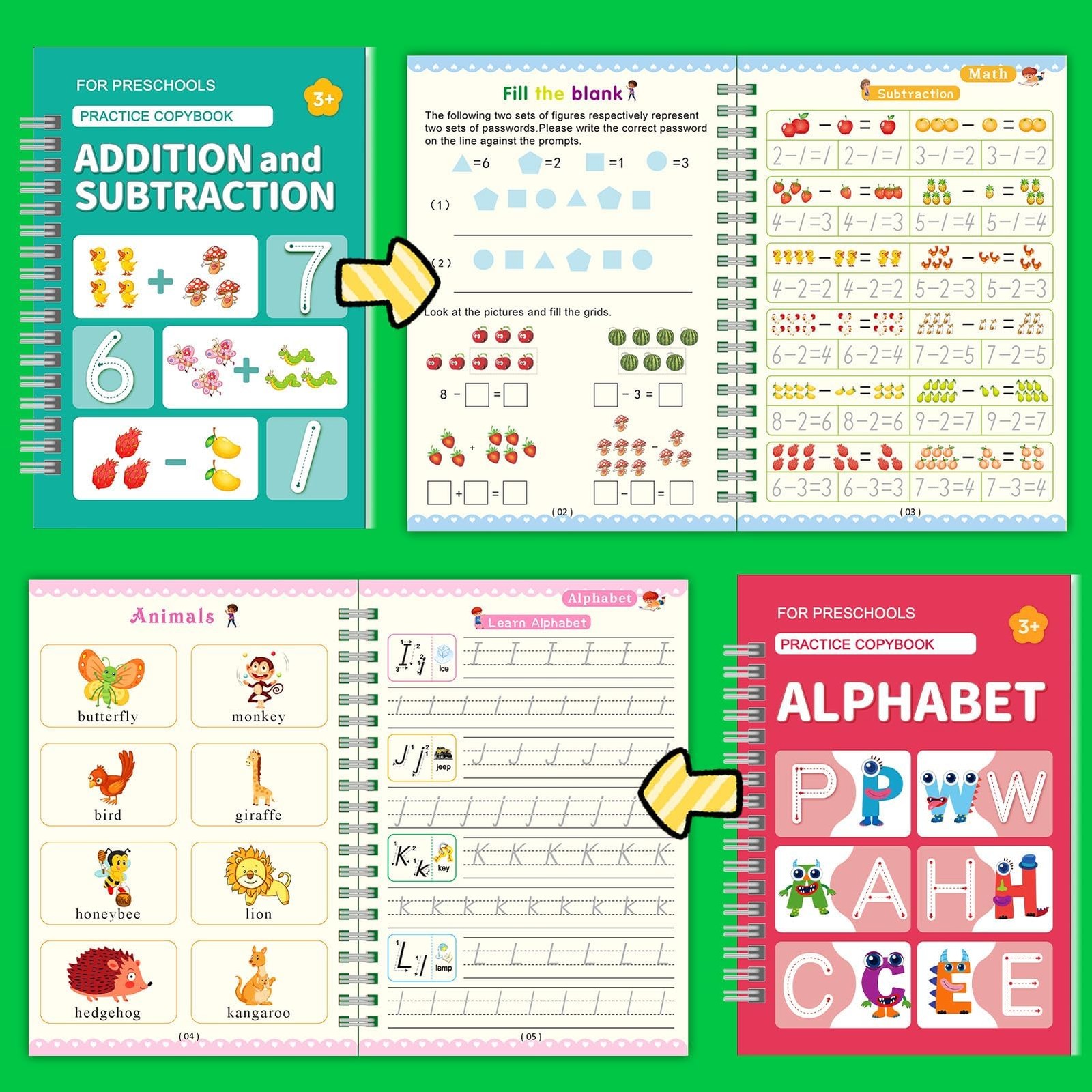 6 Pack Magic Grooved Writing Practice Books for Kids,Reusable Handwriting Pra…