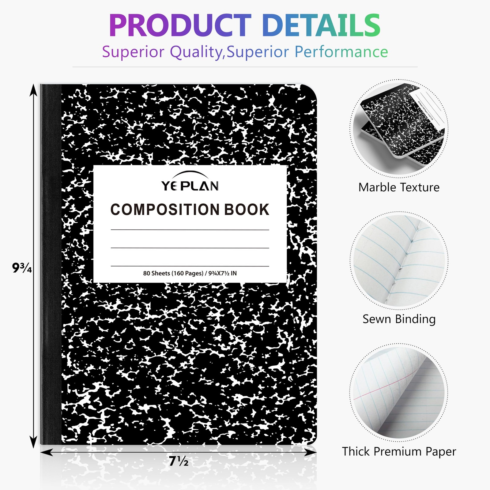 Composition Notebooks 5 pack, Wide Ruled Notebook Paper, 9 3/4″ x 7 1/2″, 80 …