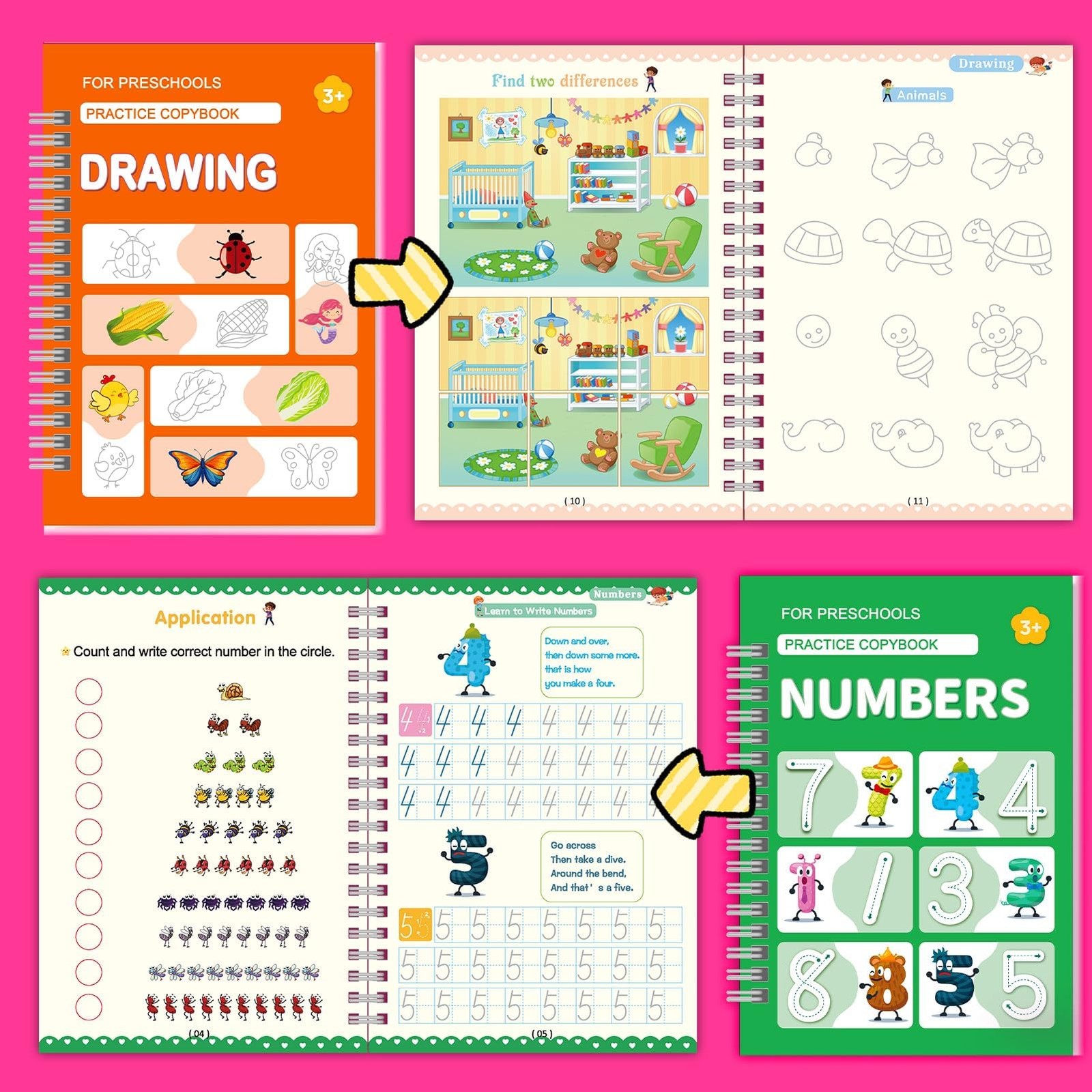 6 Pack Magic Grooved Writing Practice Books for Kids,Reusable Handwriting Pra…
